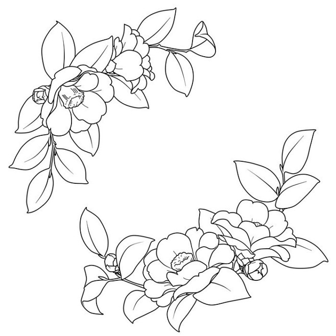 手绘藤蔓植物百合玫瑰花卉花环图案设计黑白手绘插画纹身图案线稿素材