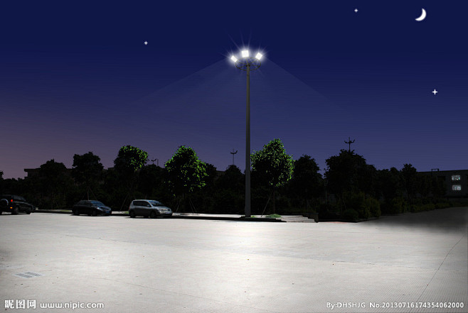 com 广场高杆灯日景转为夜景的效果图,因效果图较好,得客户好评,并