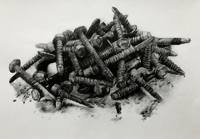 附中高2019级8班-刘大聪作品:《生锈的螺丝钉》尺寸:4k康颂素描纸指导