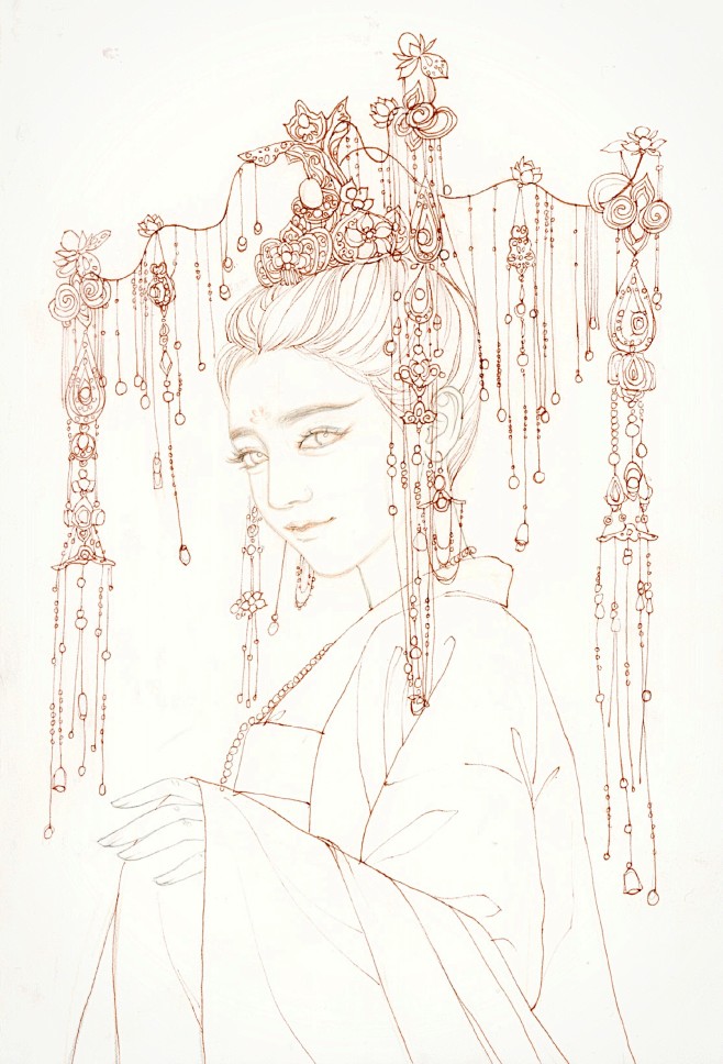 古风美人线稿白岫绘