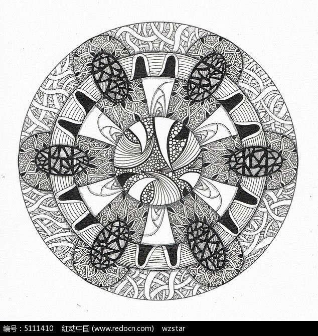 com 几何抽象插画,几何纹样图案插画,平面构成基础,手绘黑白装饰图案