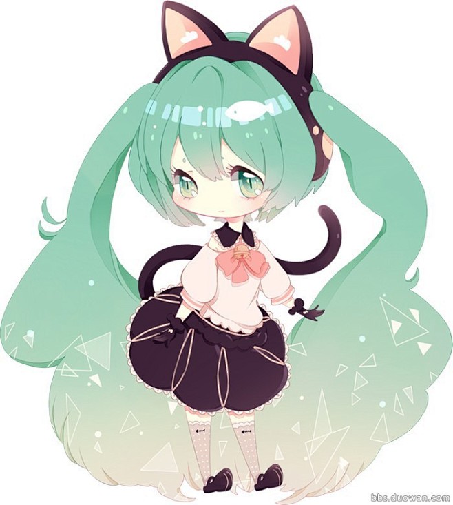 么么哒萌萌的q版女孩初音酱水彩猫耳娘妹子二次元v家
