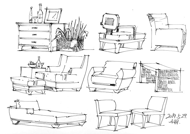 室內手繪設計線稿傢俱組合單體臨摹合集集合