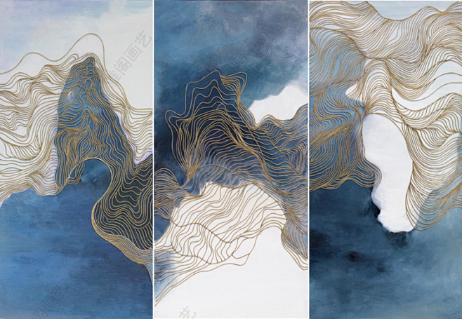新中式客厅三联抽象装饰画现代简约沙发背景墙餐厅卧室墙画挂画芯淘宝