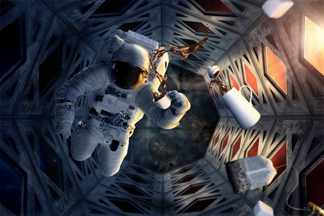 太空壁纸宇航员喝酒图片