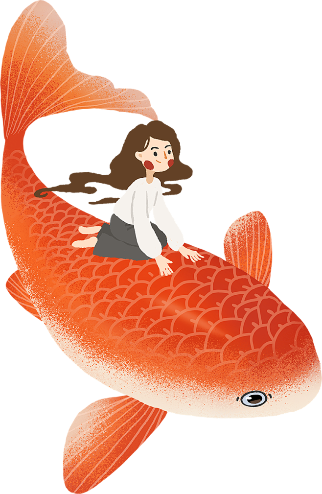 插画手绘国潮中国风锦鲤鲤鱼女孩