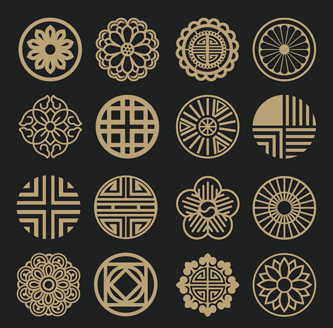 中式古典纹样免抠传统月饼png图案徽章吉祥装饰花纹eps矢量ps素材