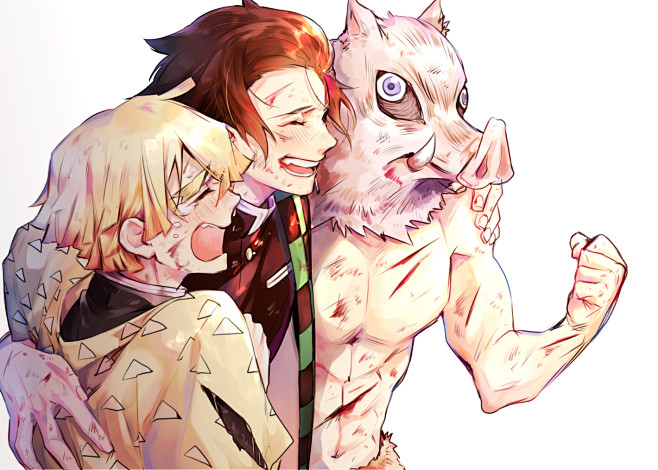 鬼灭之刃我妻善逸灶门炭治郎嘴平伊之助p站寝