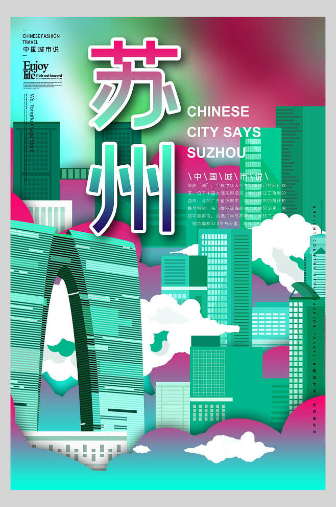苏卓国潮中国城市风景海报