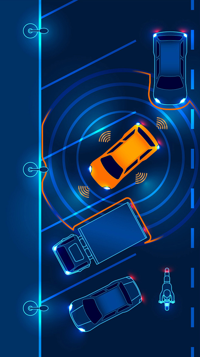 adasldw汽车智能驾驶泊车辅助概念eps矢量插画素材