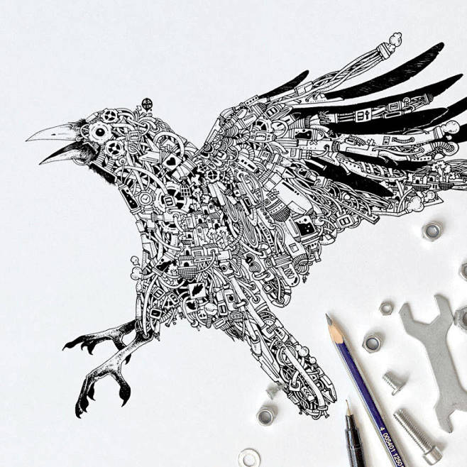 蒸汽朋克风格机械手绘马来西亚插画家kakin