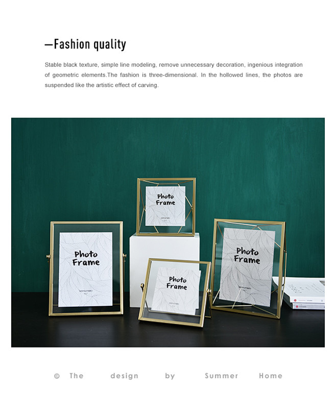 北欧金色金属创意几何植物标本相框摆台立体照