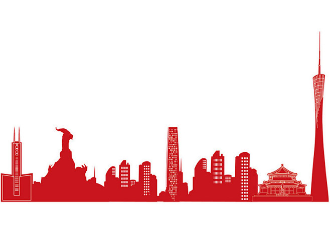 广州标志性建筑剪影矢量图