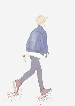 手绘卡通时尚男孩背影