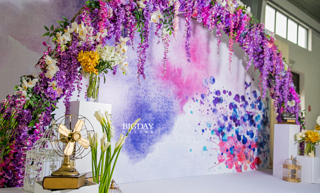鲜花拱门背景墙水彩风婚礼水彩风背景墙