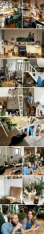 【#自由家#】Jessica Barensfeld和Simon Howell是一对居住在布鲁克林的情侣，一个是充满个性的首饰设计师，一个是资深摄影师。他们的家有一个令人印象深刻的会客厅，木色和植物的搭配让整个空间富有洒脱随性的基调，同时，Jessica的工作室也摆设着简单木质家具，都是他们两人一起亲手制作出来的。 #采集大赛#