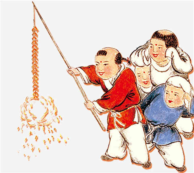 古代儿童放鞭炮人物元素