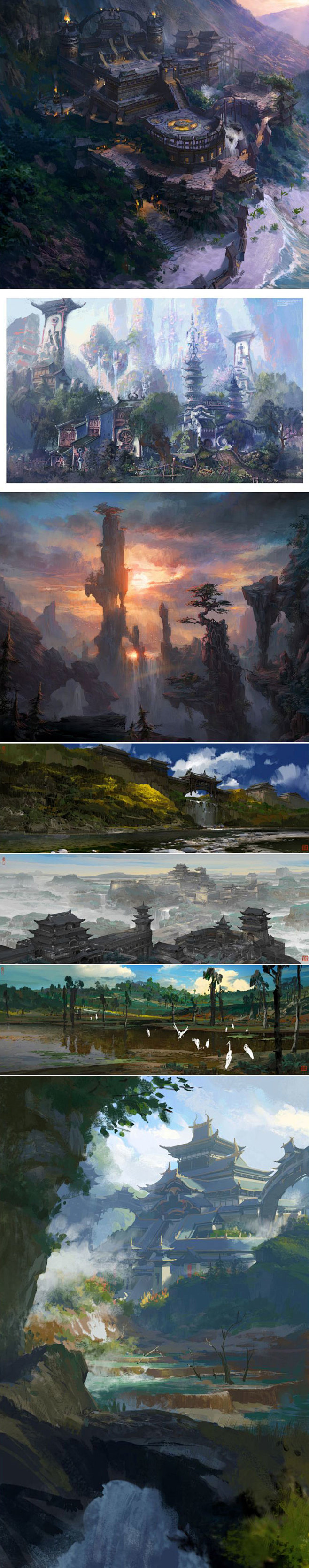 140中式中国风武侠仙侠场景建筑气氛原画概念设定图集资料素材包淘宝