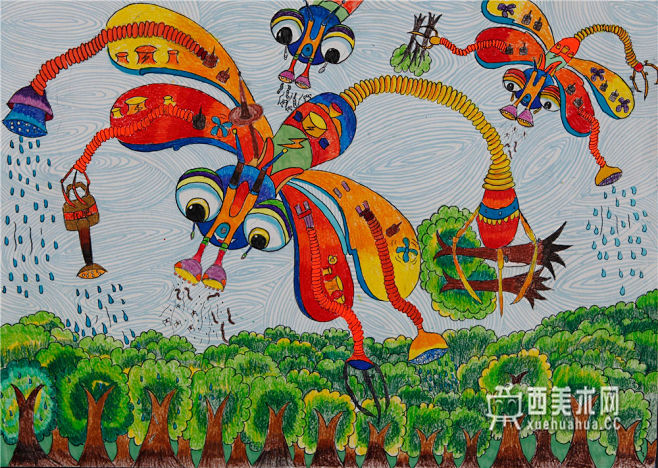 小学生科幻画仿生蜻蜓护林机1