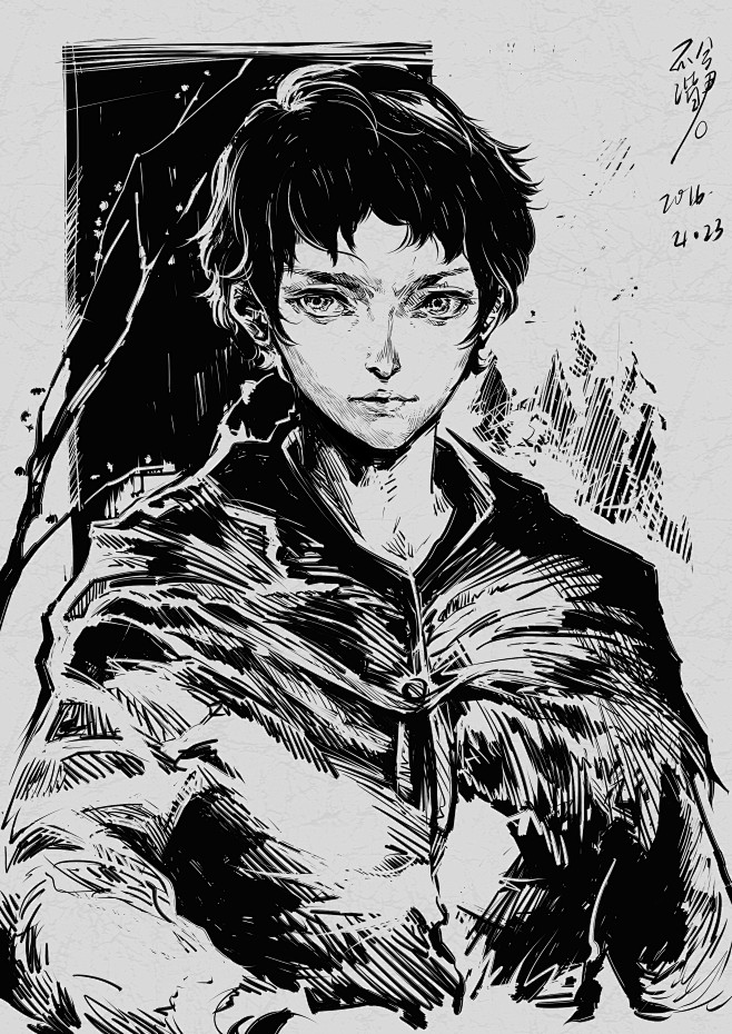 线稿黑白插画钢笔画漫画角色绘本插画