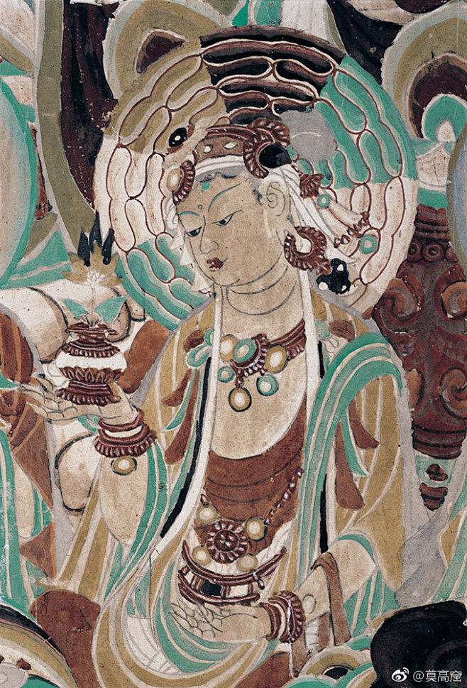 颈饰项链右手托一插花宝瓶微侧身虔诚供养佛遇见敦煌67676767