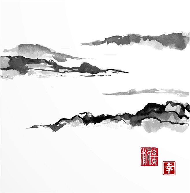 日本和风水墨画富士山水竹鲤鱼风景中国风ai矢量设计素材 5