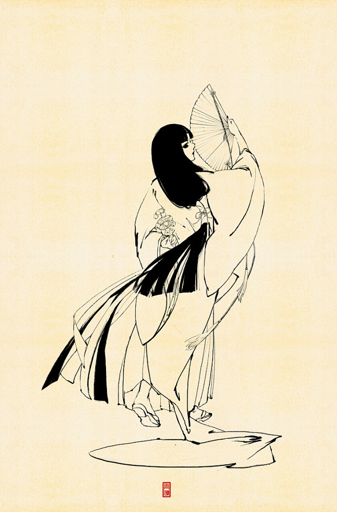 巫女祝祷玉藻练习古风线稿涂鸦王国插画