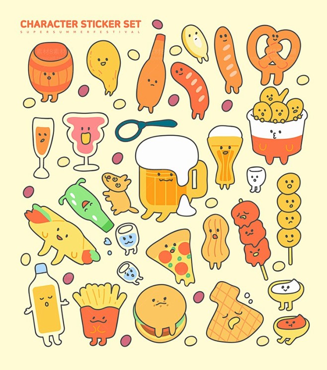 拟人食物表情面包表情卡通食物食物甜品手绘食品插图插画设计ai淘宝网