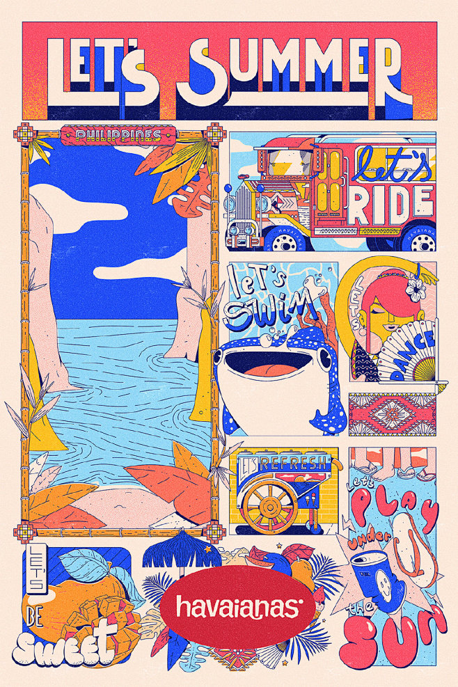 设计了一组插画海报复古的配色图形元素以及报刊式排版组合在一起简直