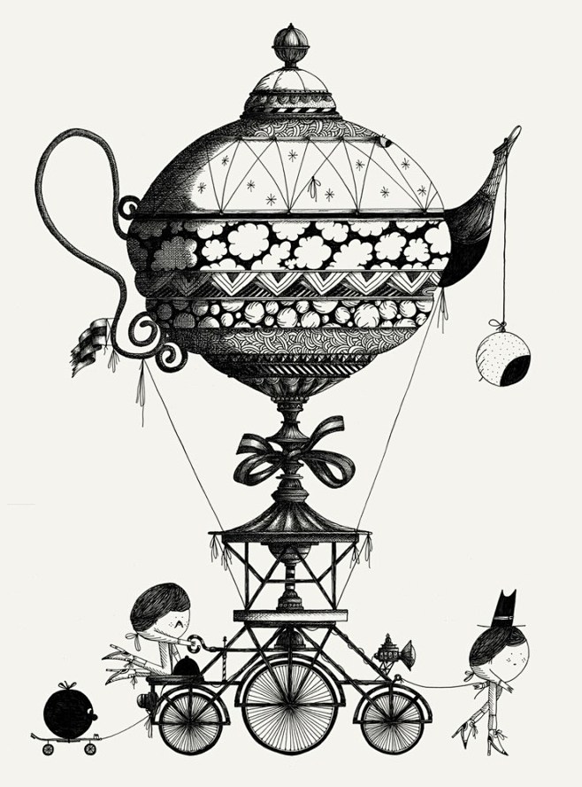 超现实主义插画黑白的科幻世界