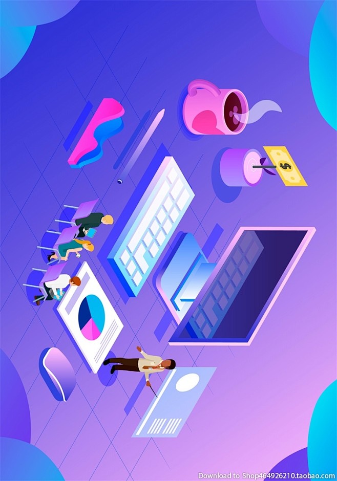 ui插图画商业购物banner广告设计ai矢量分层素材-淘宝网插画忙着可爱