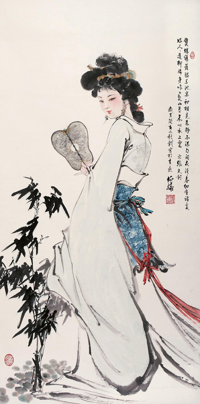 当代著名国画家白伯骅作品写意仕女图