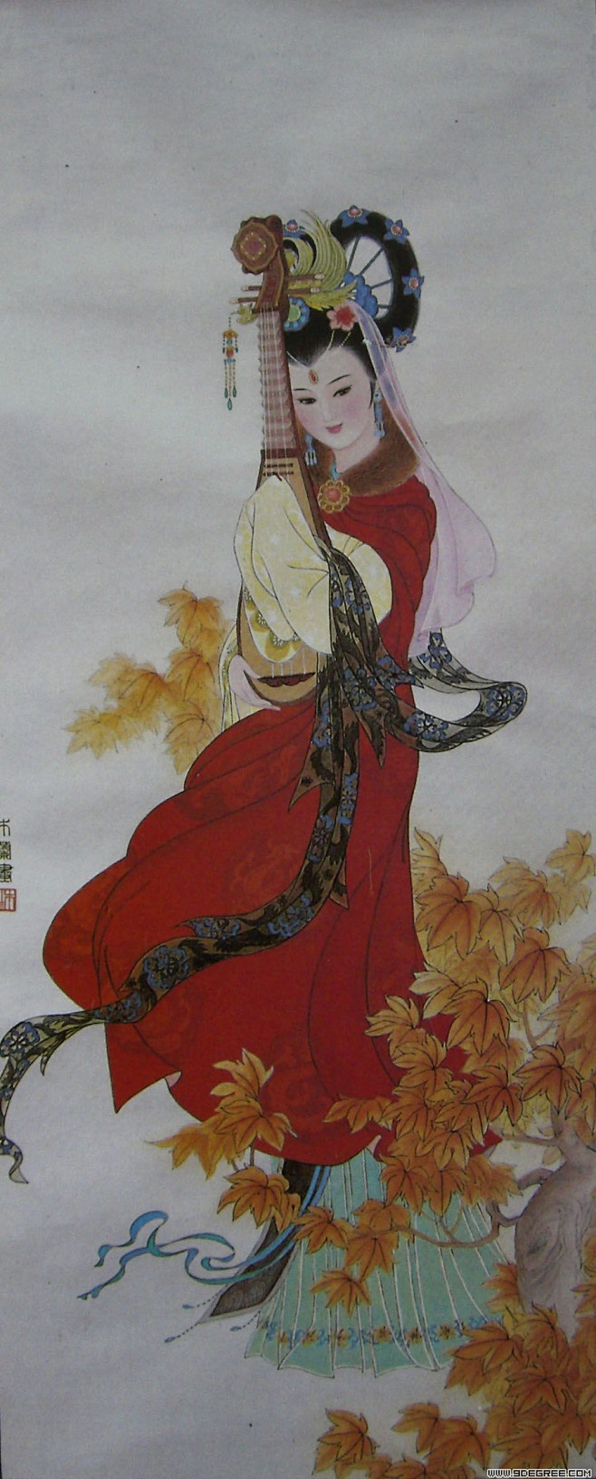 王木兰工笔重彩仕女图