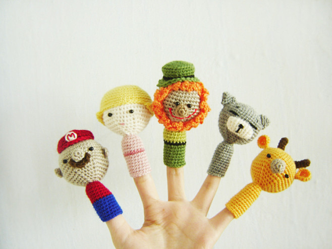 手工钩针钩花玩偶毛线手指玩偶超级马利