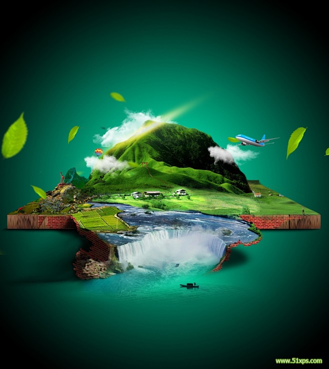 52ps教程合成绿色环保的漂浮小世界作品欣赏(作者:随心吾欲)cy-创意