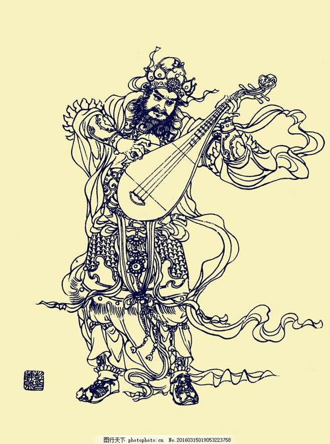 四大天王佳梦关魔家四将神话传说白描人物白描集神仙武将