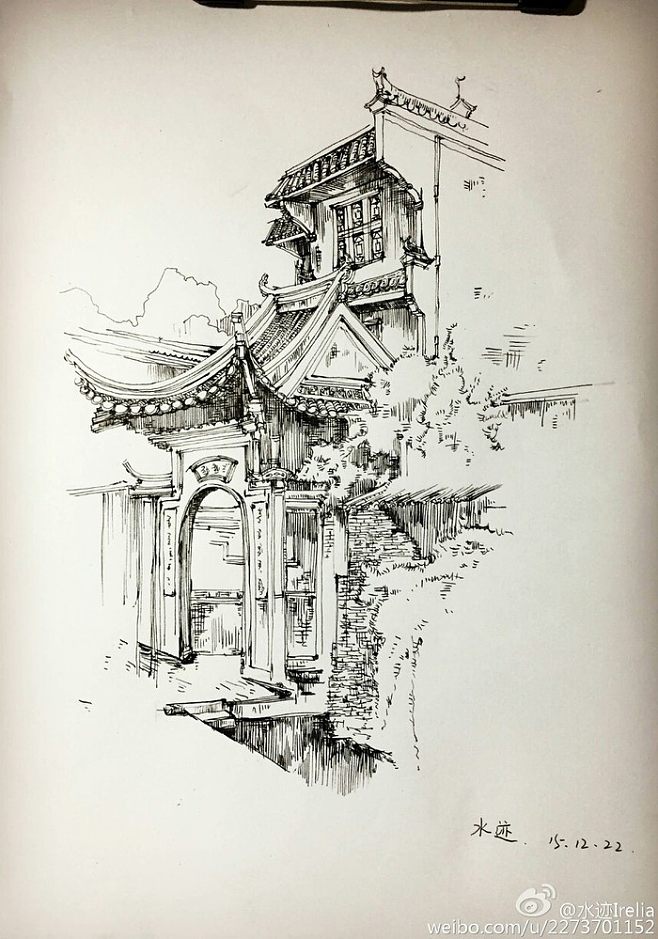 杭州现代建筑速写图片