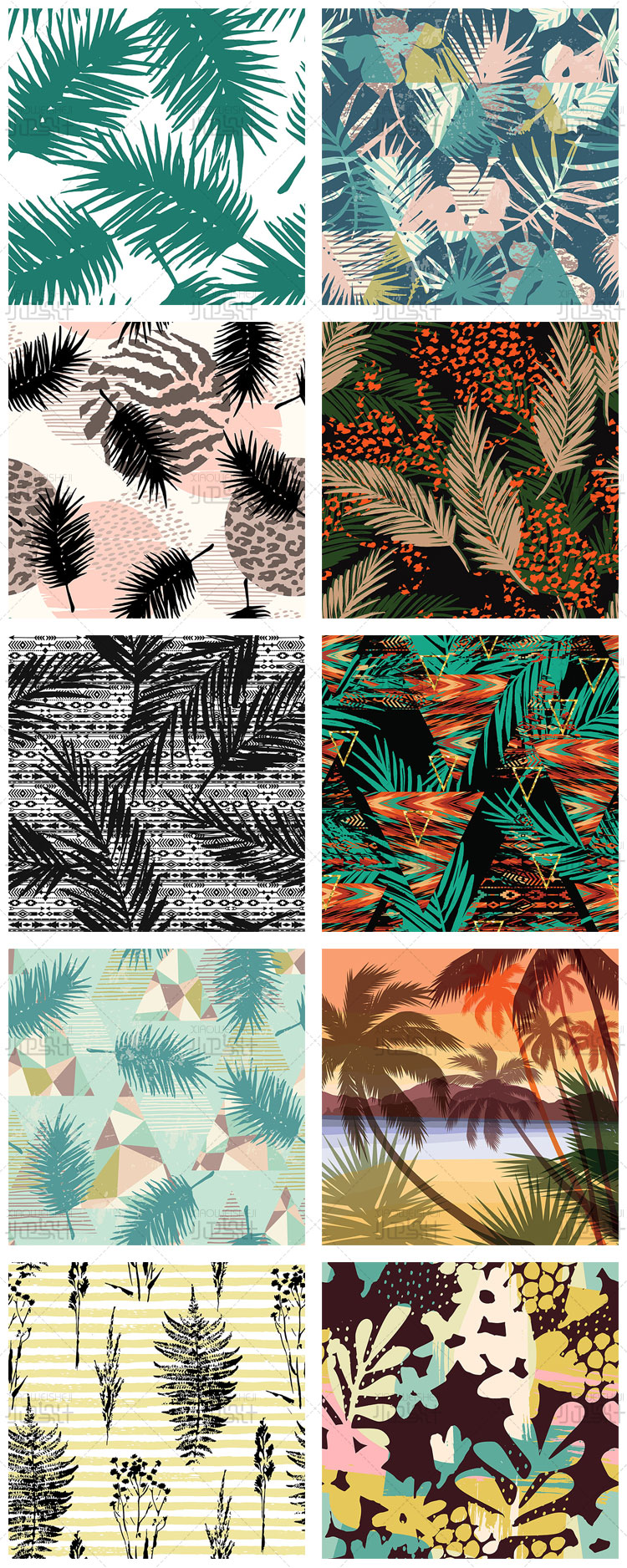 热带雨林叶子图案纹理植物肌理春夏风景树林叶片矢量平面设计素材 淘宝网