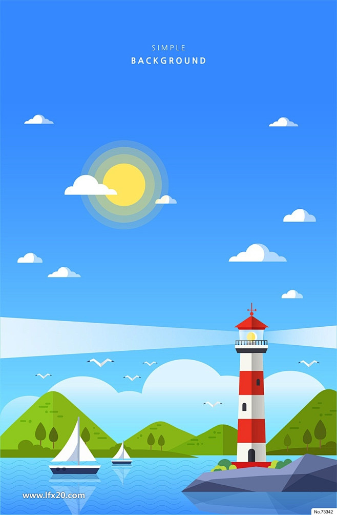 自然风景插画人物海边树林ai矢量分层素材vip素材乐分享素材网psd素材