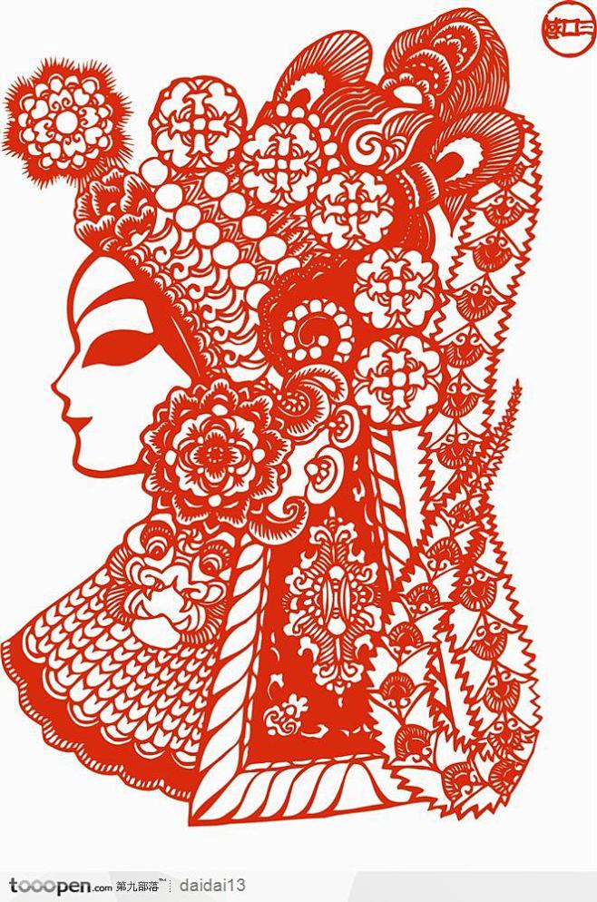 女性侧面京剧的脸谱剪纸