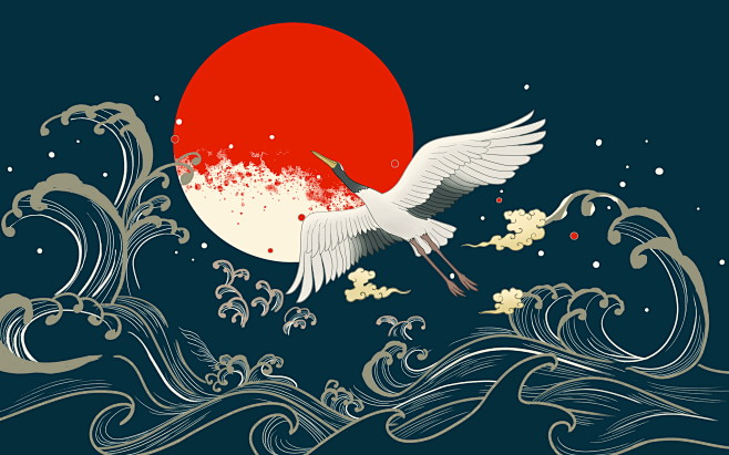 中国风国潮风玄关装饰画电视背景墙日式仙鹤.