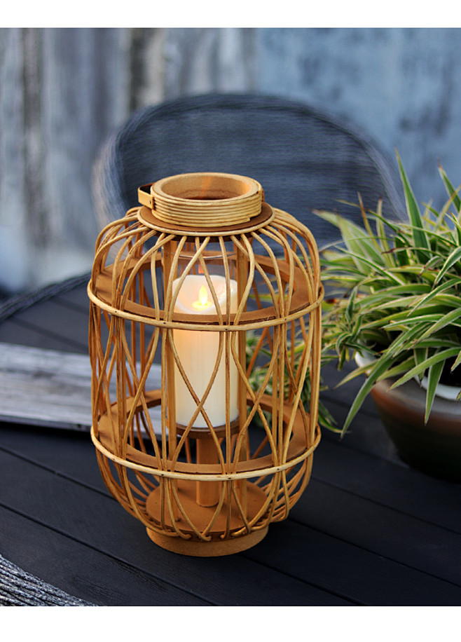 中式烛台中国风木质柳藤条古典庭院户外风灯样板间装饰品软装摆件t