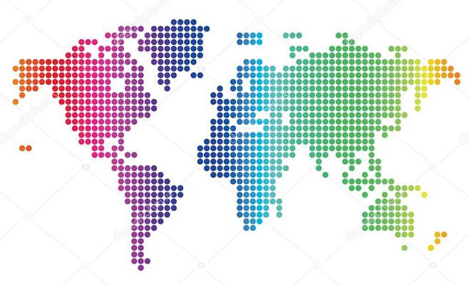 多彩多姿的虚线的世界地图矢量插画