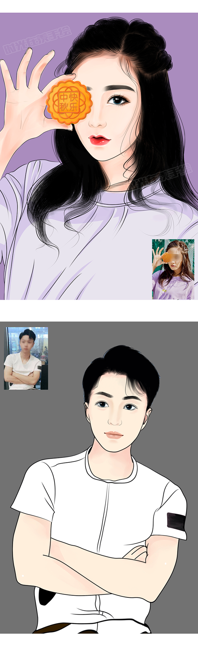 com 手绘头像森系猫眼写实漫画真人照片微信卡通q版人物形象定制作