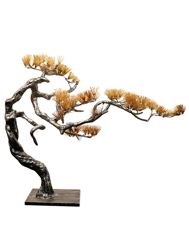 迎客松金属雕塑工艺品新中式酒店餐厅桌面玄关摆件软装饰品招财tmall