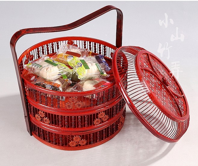 仿古中式食盒红色提篮木质结婚礼金包装礼盒酒