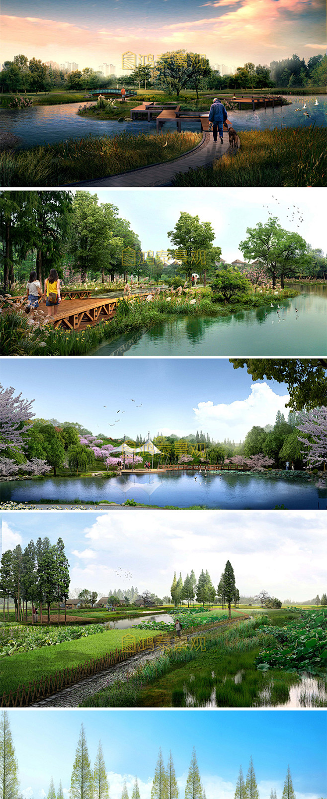 湿地景观设计psd效果图公园广场鸟瞰园林规划设计ps分层素材