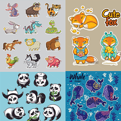 十二生肖可爱动物小鸟狐狸熊猫猫头鹰插画造型矢量元素ainew56淘宝网