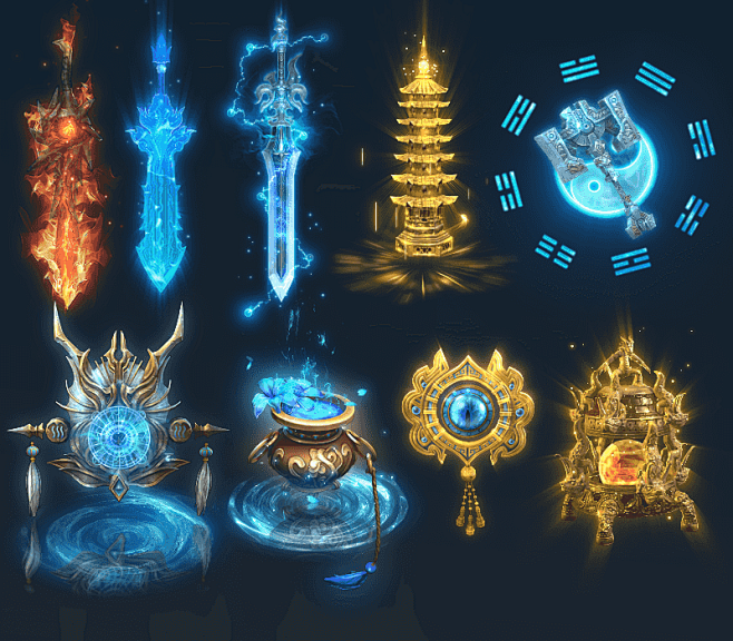 网豫资源y198宝塔宝鼎宝剑游戏法宝9套序列帧传奇页游手游素材淘宝网