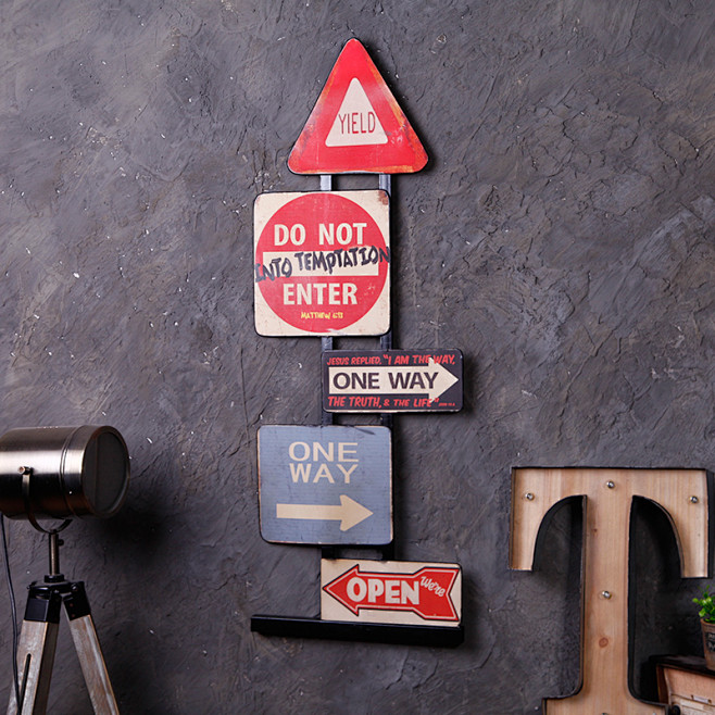 美式loft复古木质挂牌创意工业风指路牌指示牌咖啡厅西餐厅装饰品淘宝